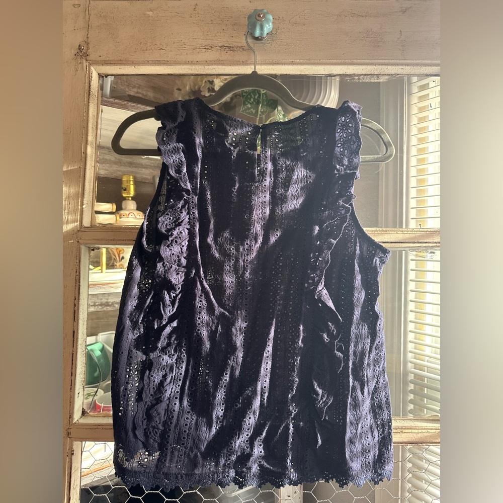 A53 Hyfve | Elegant Navy Sleeveless Eyelet Top